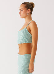 Amoura Sequin Cowl Top - Mint Sage