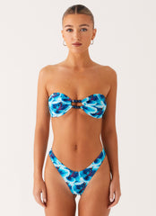 Beach Bound Strapless Bikini Top - Turquoise Floral