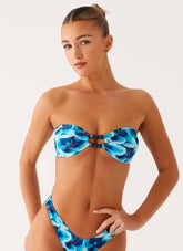 Beach Bound Strapless Bikini Top - Turquoise Floral