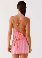 Bohemian Bliss Mesh Mini Dress - Tropical Pink Print