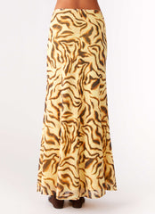 Call Me Low Rise Maxi Skirt - Yellow Zebra
