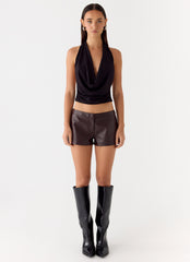 Coastline Faux Leather Mini Shorts - Chocolate
