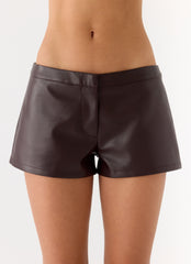 Coastline Faux Leather Mini Shorts - Chocolate