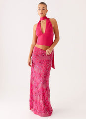 Corinna Low Rise Sequin Maxi Skirt - Fuchsia