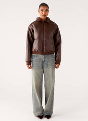 Outlands Faux Leather Bomber Jacket - Chocolate