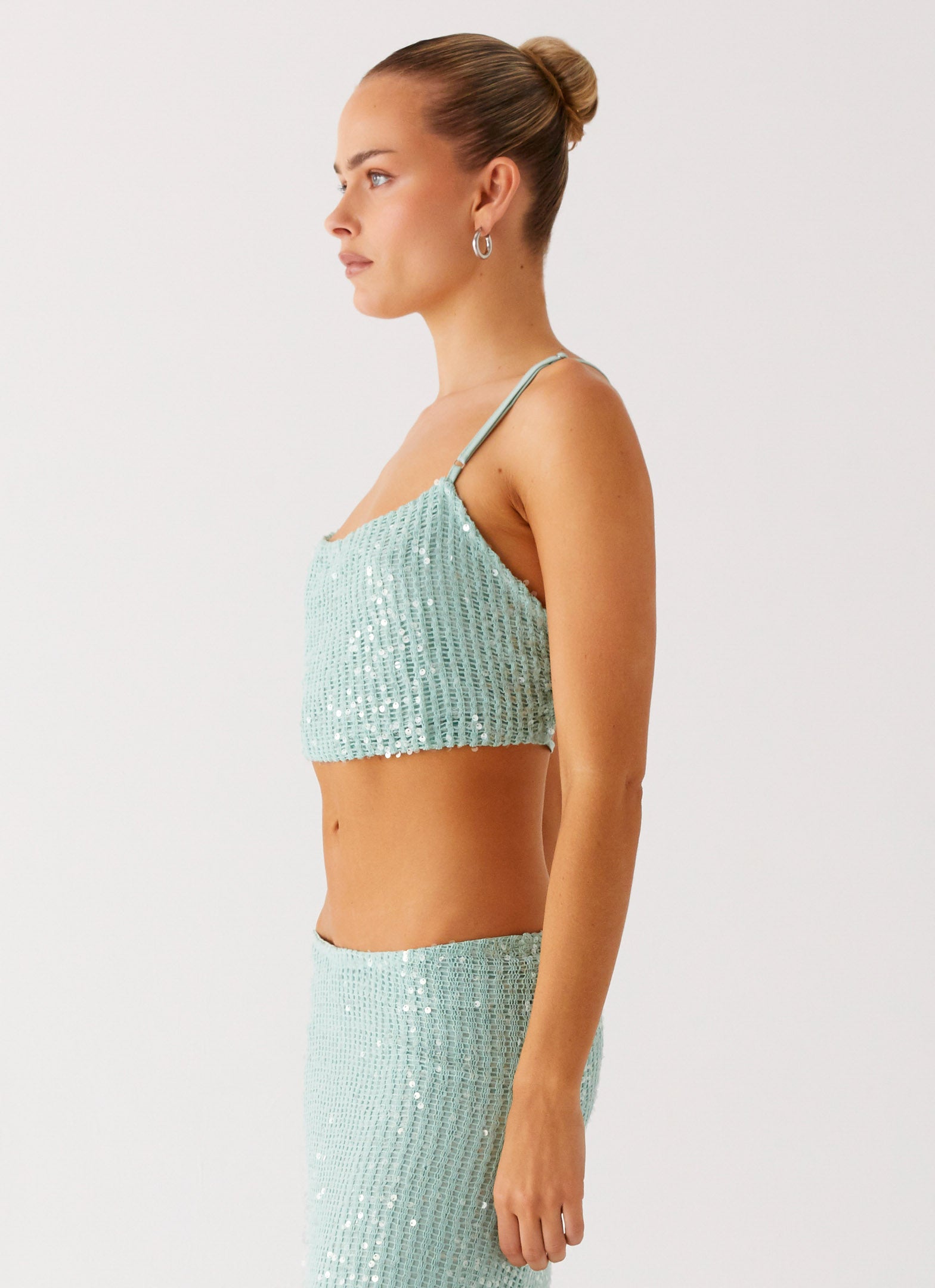 Amoura Sequin Cowl Top - Mint Sage