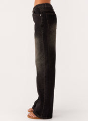 Back Again Straight Leg Denim Jeans - Acid Charcoal