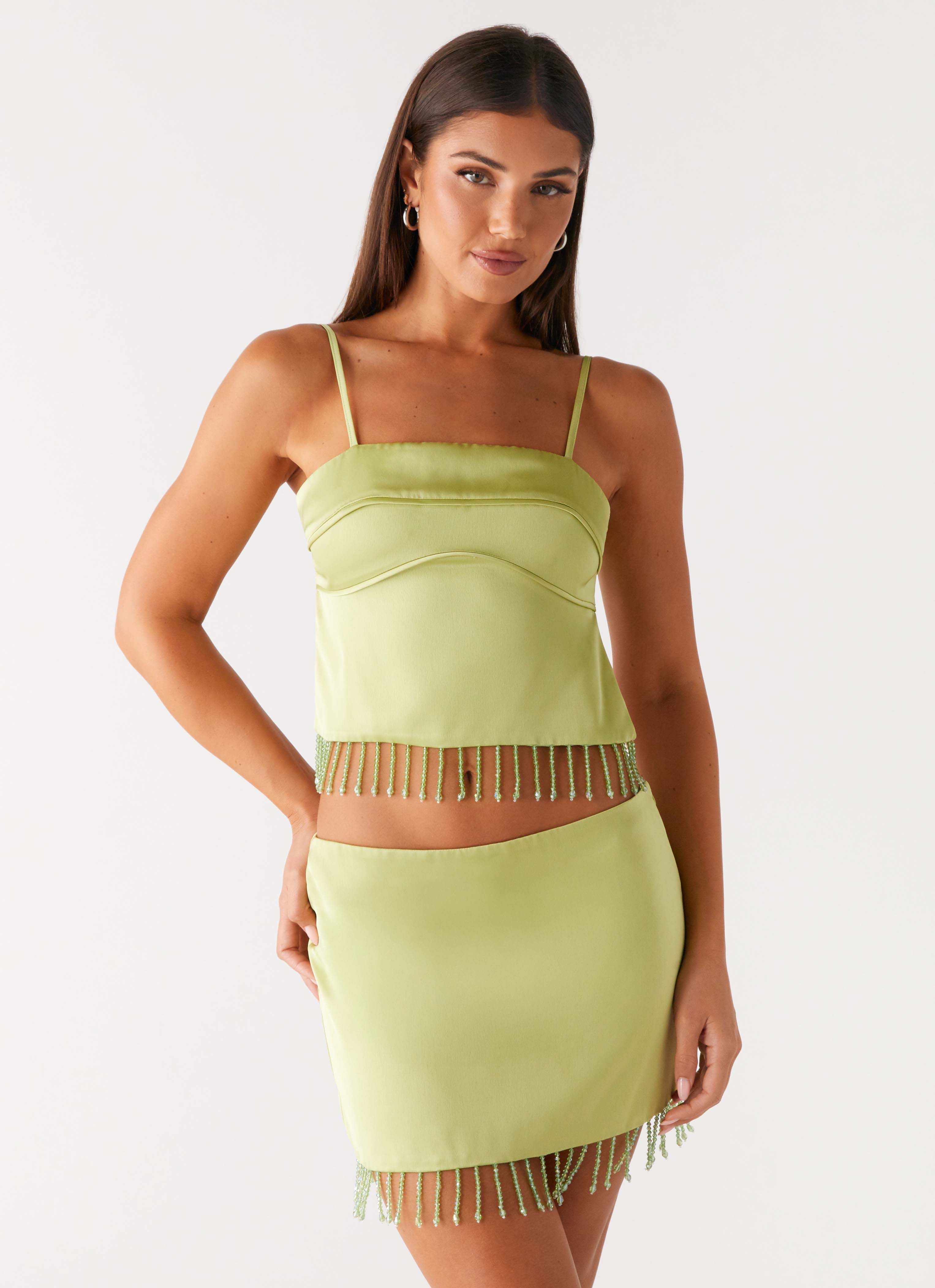 Bora Bora Beaded Mini Skirt - Lime
