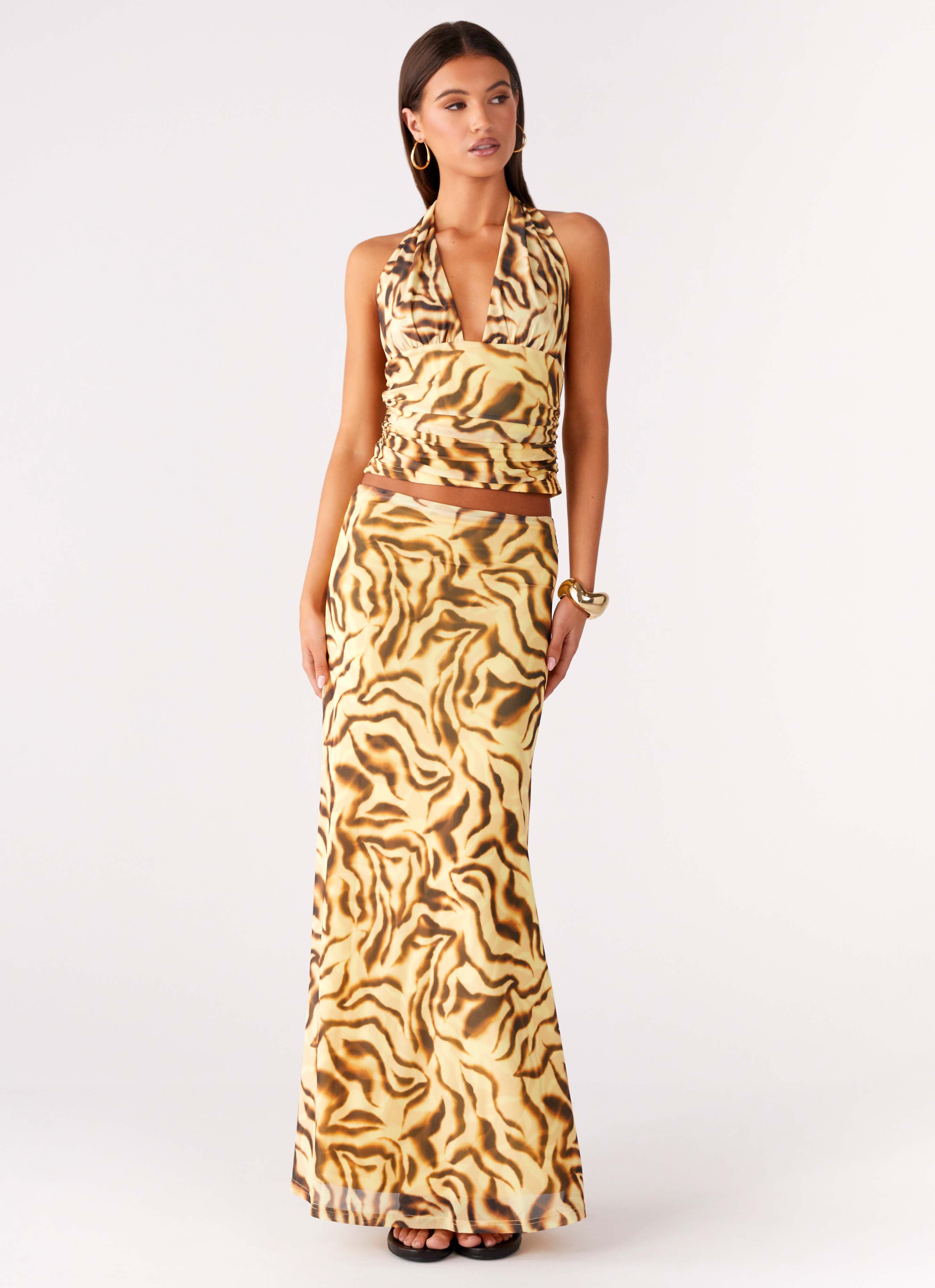 Call Me Low Rise Maxi Skirt - Yellow Zebra