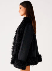Carmelita Faux Fur Trim Jacket - Black