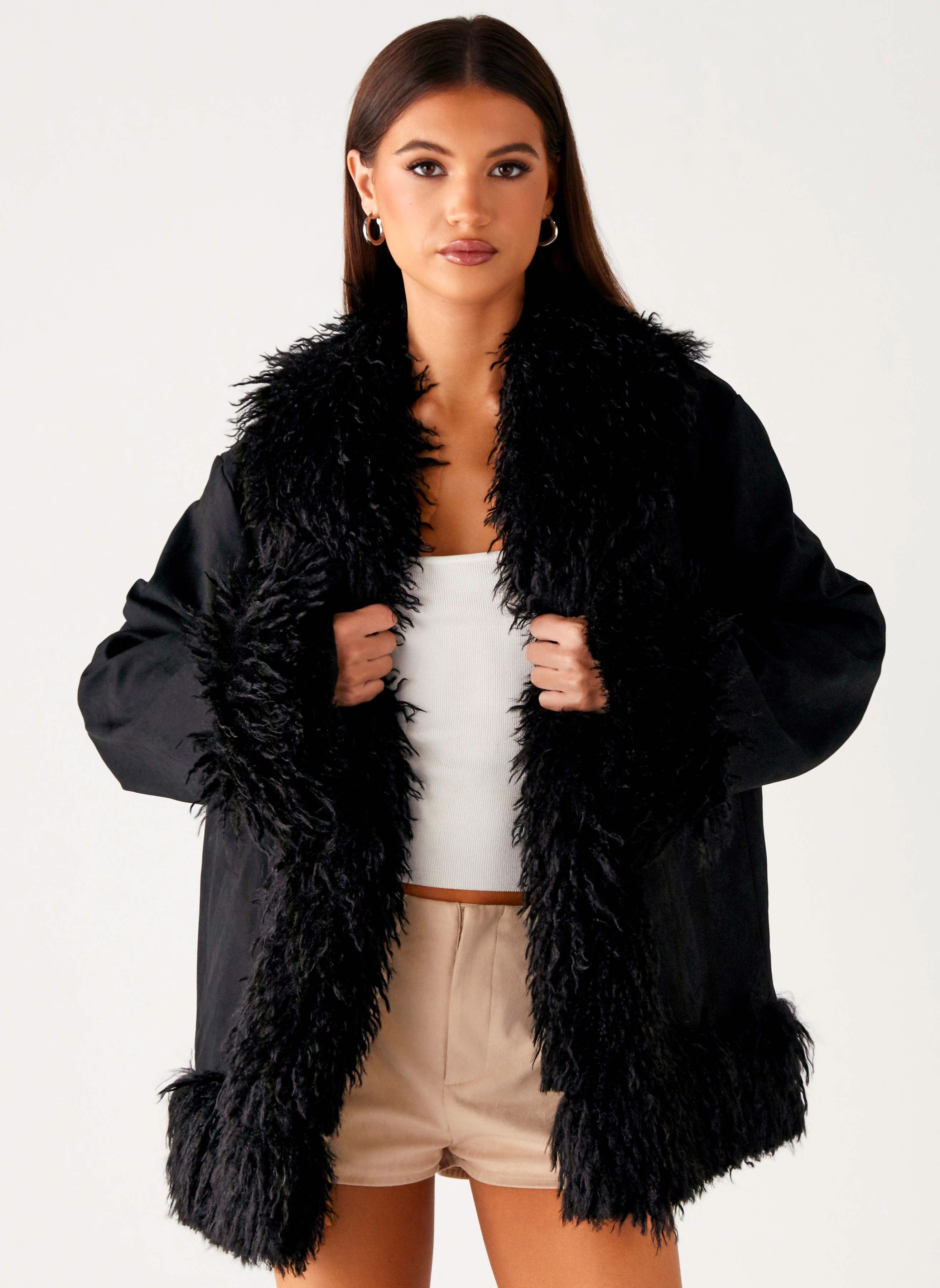 Carmelita Faux Fur Trim Jacket - Black