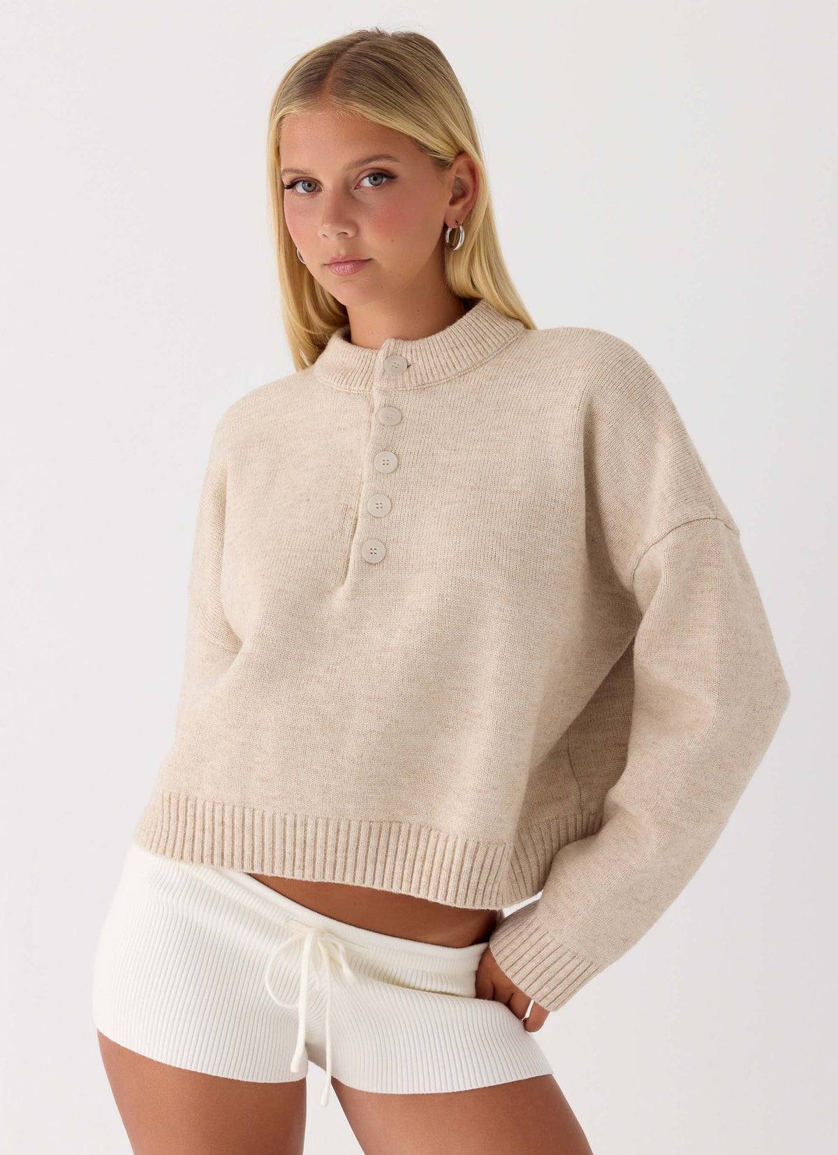 Cornelia Button Up Jumper - Oatmeal
