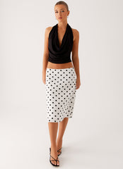 Evoke Chiffon Midi Skirt - White Polka Dot