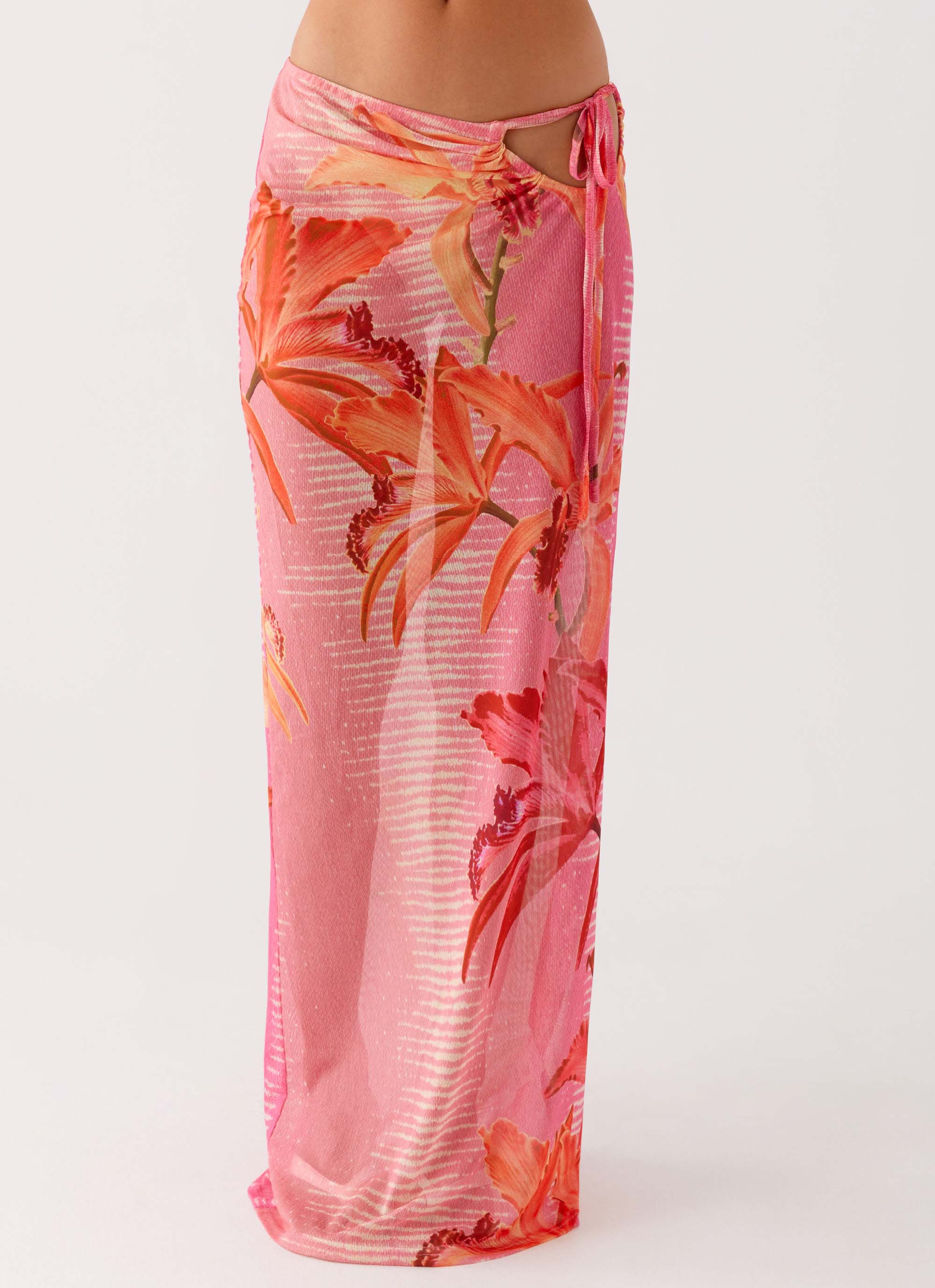 Jovani Maxi Skirt - Tropical Pink Print