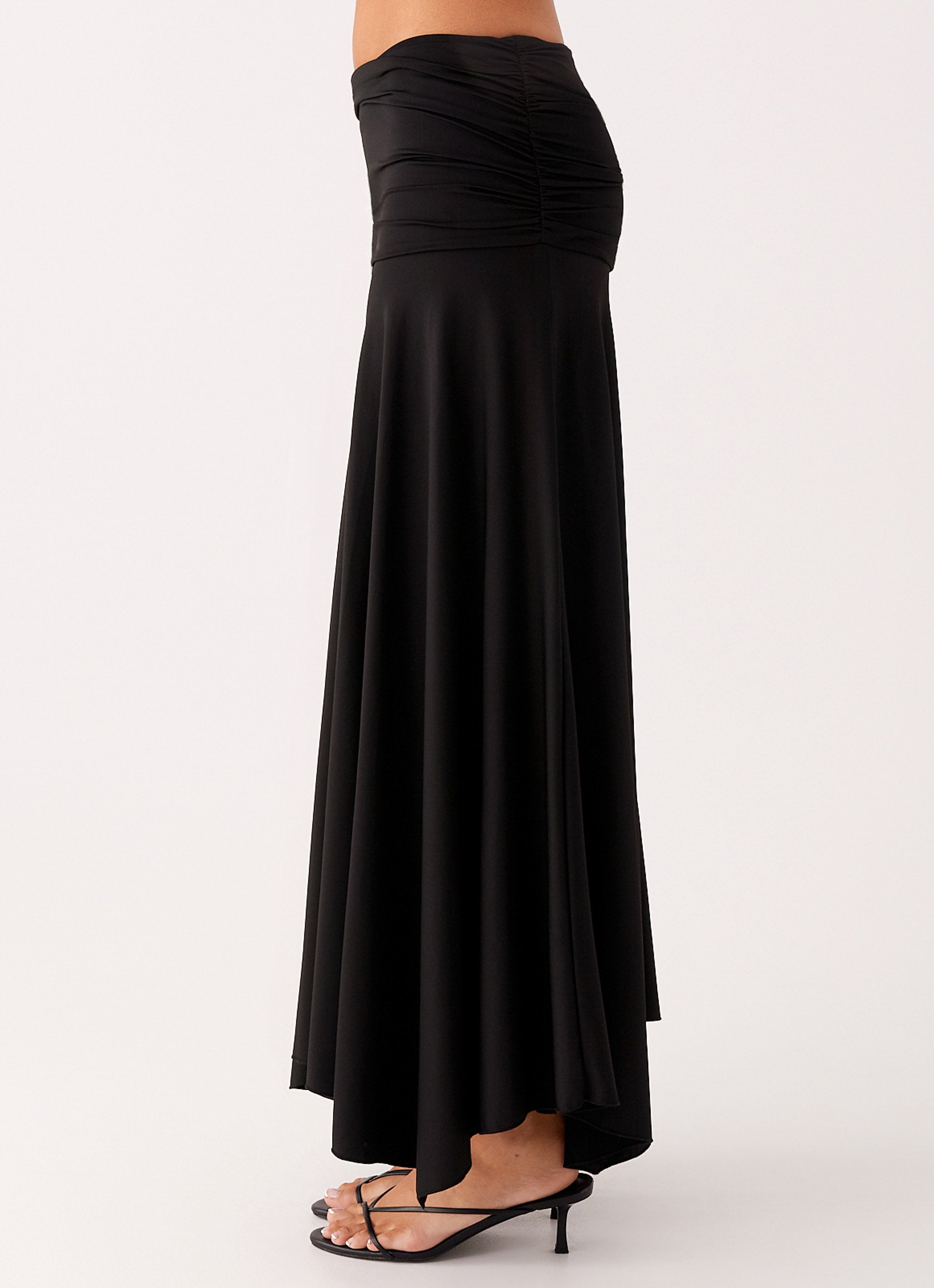 Liana Ruched Maxi Skirt - Black