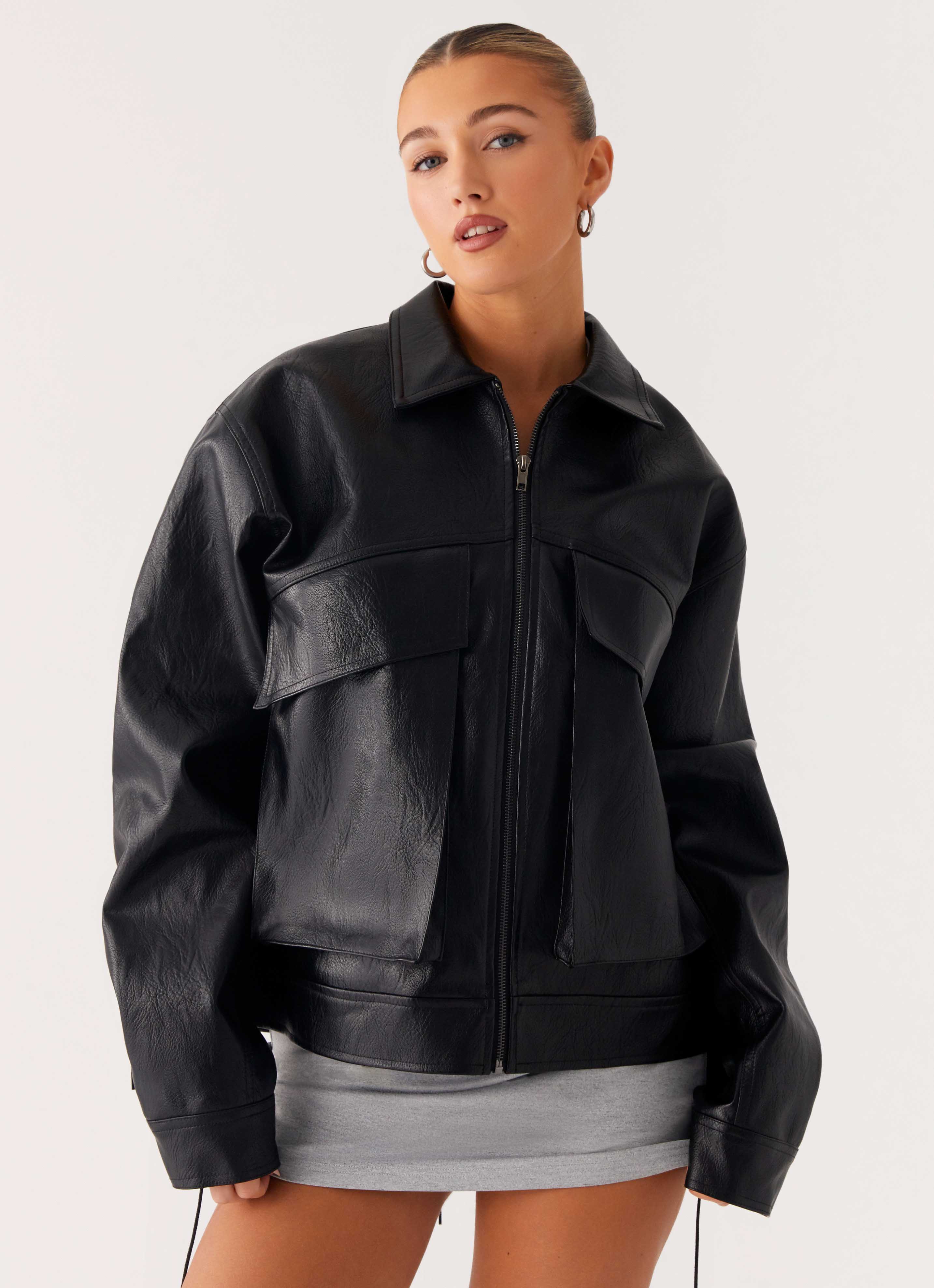 Lula Tassle Faux Leather Bomber Jacket - Black