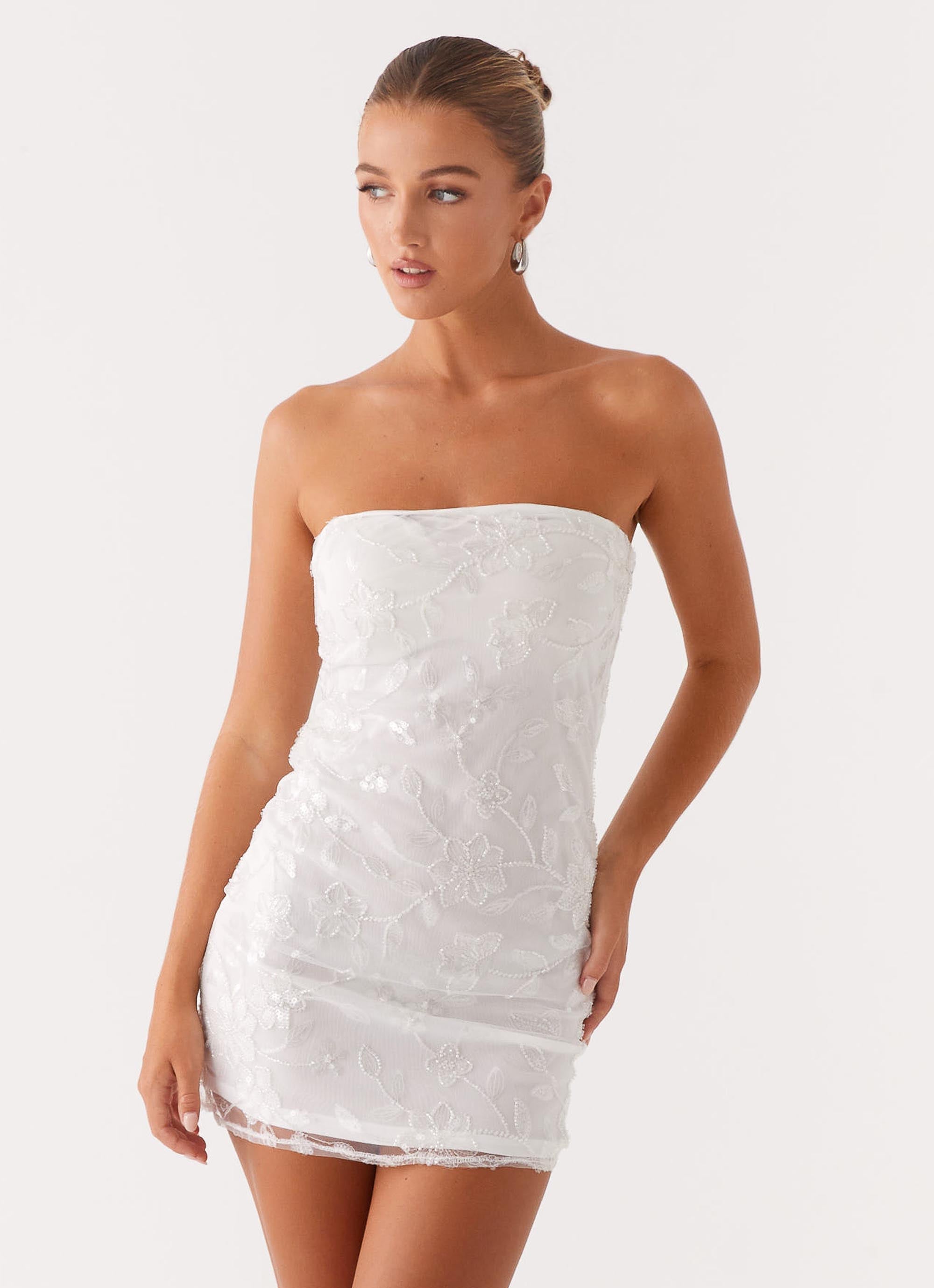 Moorey Beaded Mini Dress - White Silver