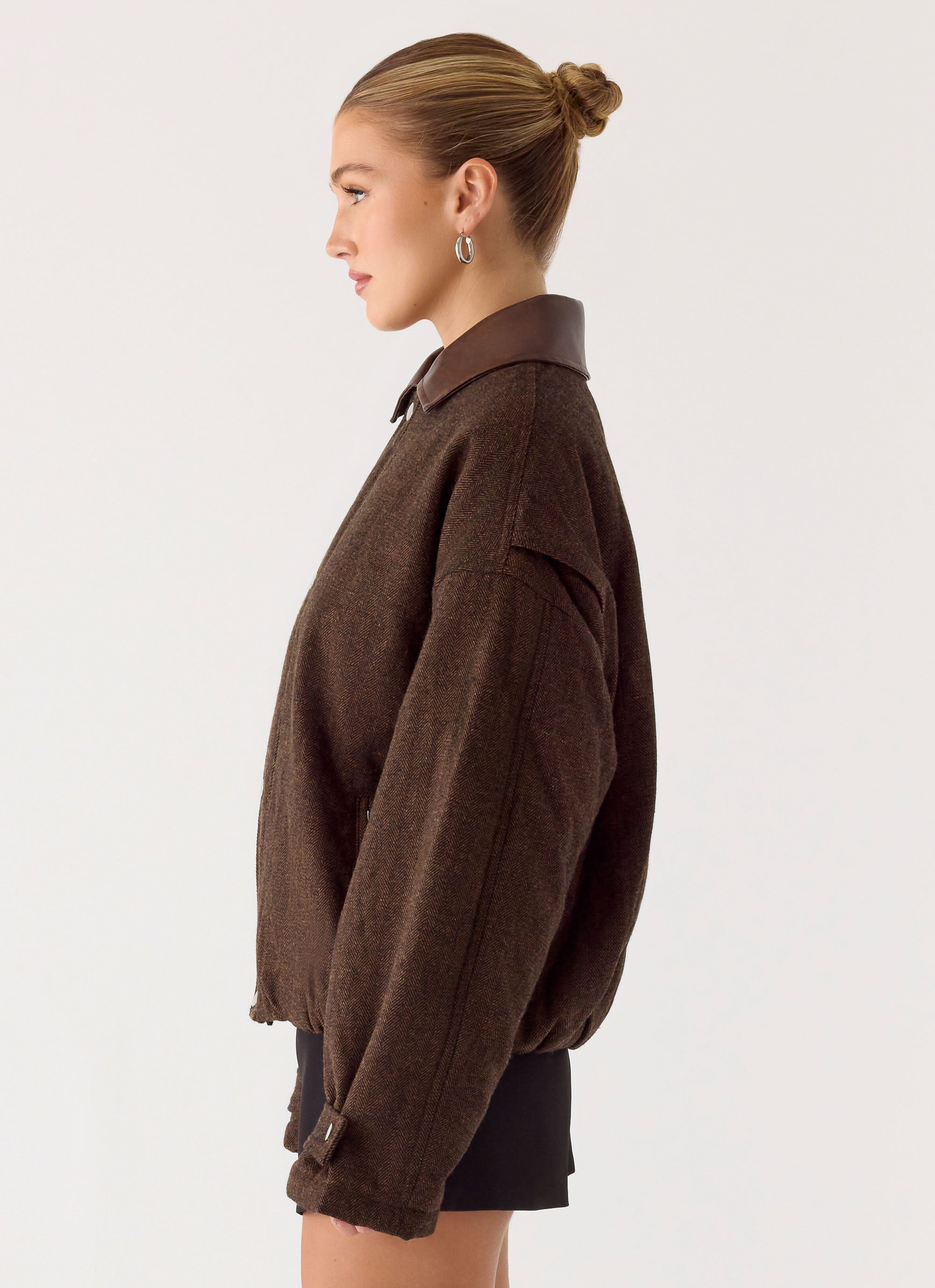 Myles Herringbone Bomber Jacket - Chocolate Herringbone