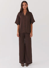 Palm Cove Satin Shirt - Chocolate