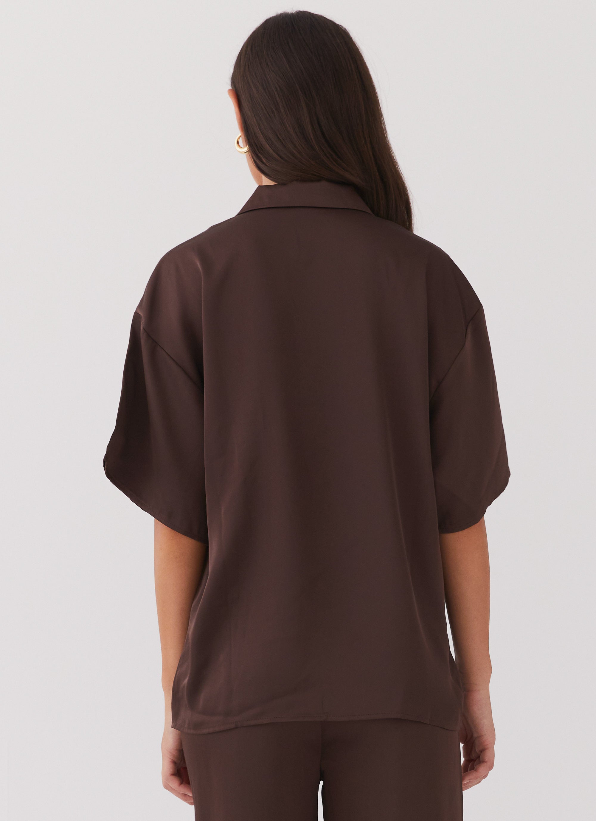 Palm Cove Satin Shirt - Chocolate